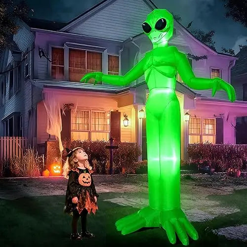 9 FT Tall Alien Halloween Inflatable Decoration Outside Inflatable Outdoor Decor with Build-in LEDs for Halloween Yard Lawn