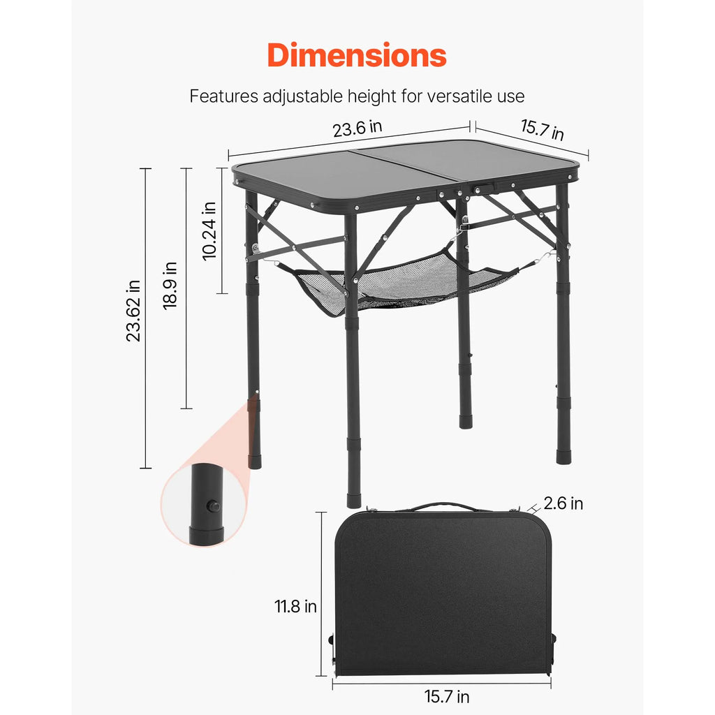 Folding Camping Table Adjustable Height Portable Side Tables Aluminum MDF Beach Table with Mesh Layer