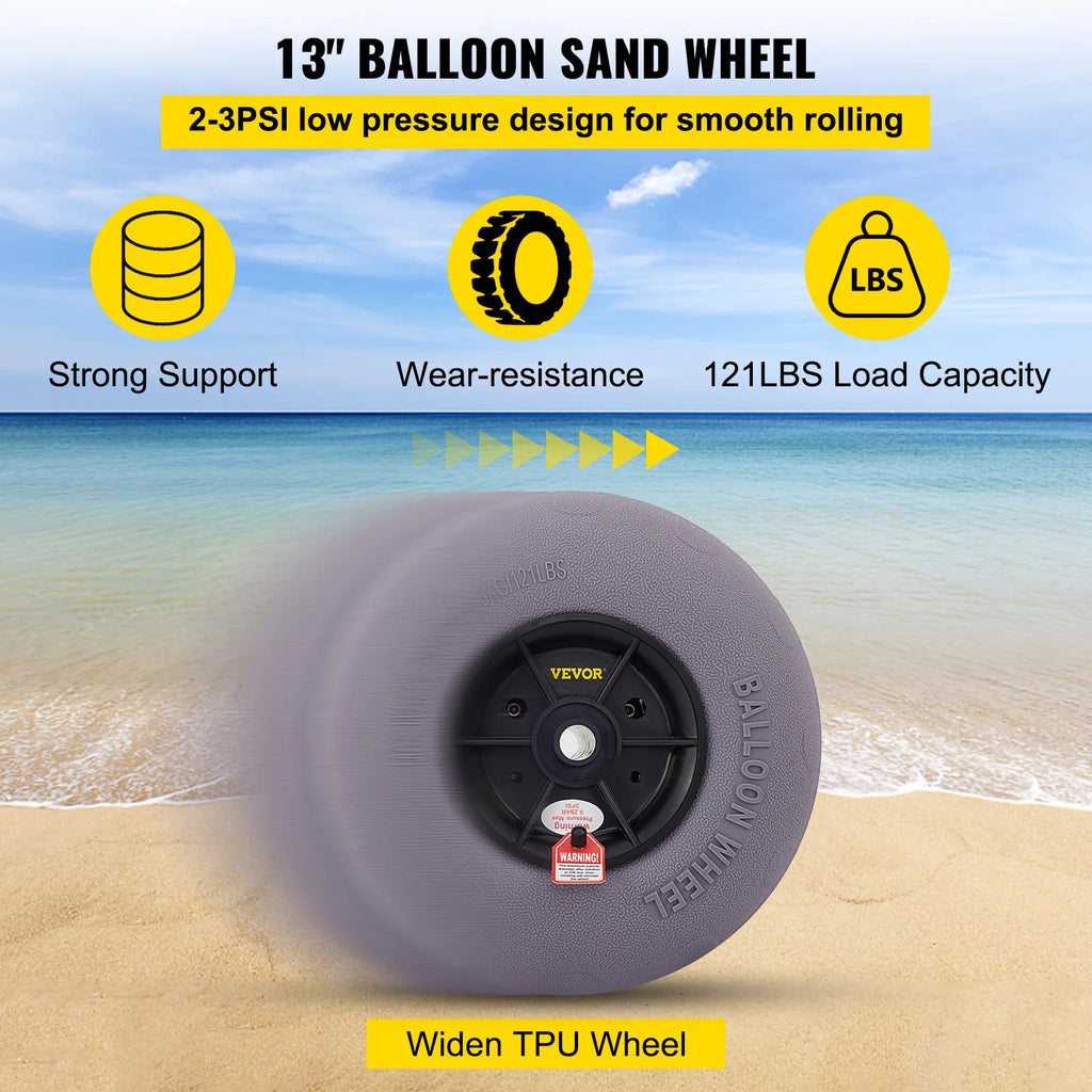 Beach Balloon Wheels 13" Replacement Sand Tires TPU Cart Tires for Kayak Dolly Canoe