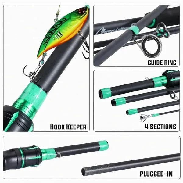 180cm/70.86inch 4 Section Fiberglass Spinner Baitcasting Fishing Rod Carp Fishing