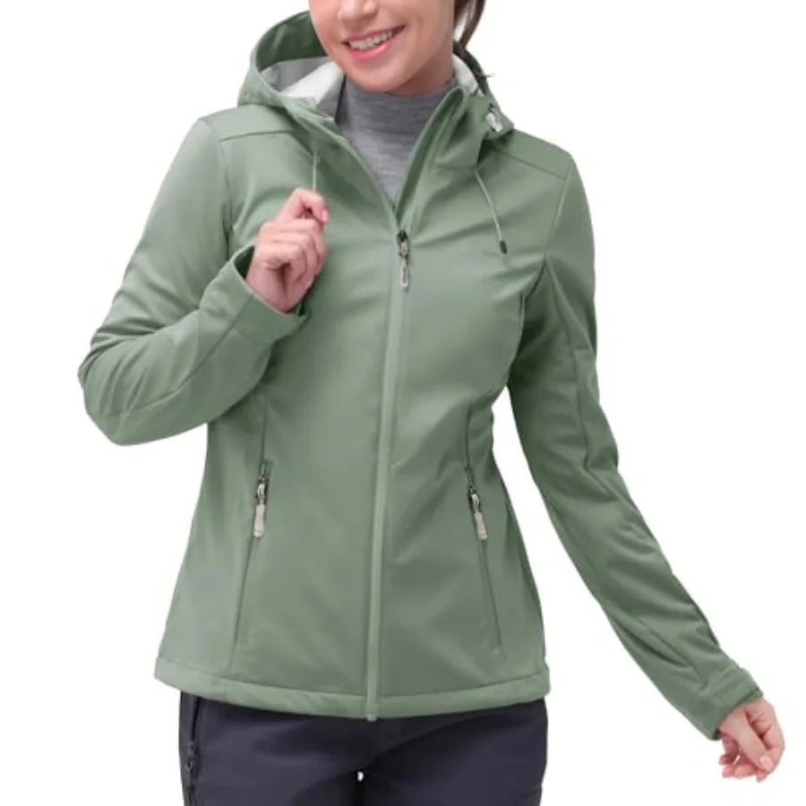 Women's Softshell Jacket with Hood Waterproof Lightweight Windbreaker Windproof Rain Shell Jacket