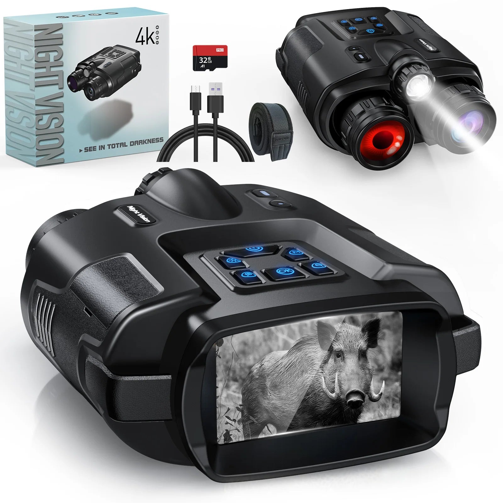 4K Night Vision Binoculars Infrared Rechargeable 8X Digital Zoom