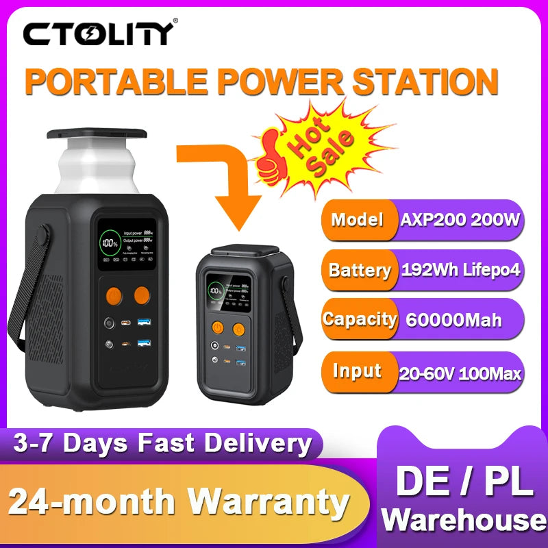 200W Power Station Camping 192Wh Lifepo4 Power Bank 60000mAh Portable Emergency Power USB TYPE-C Port