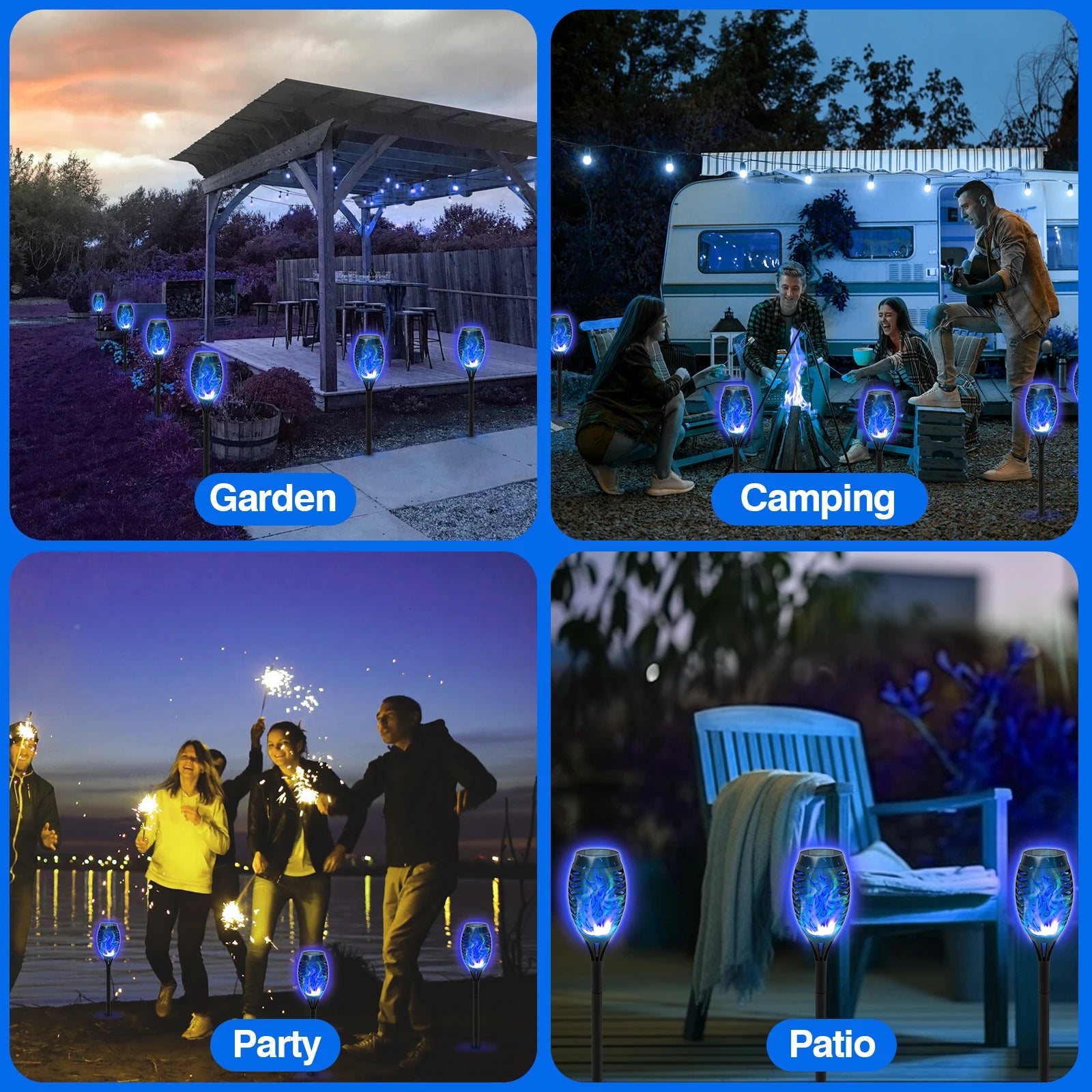 Solar Flame Torch Light LED Flickering For Lawn Path 4/6/8/12Pcs