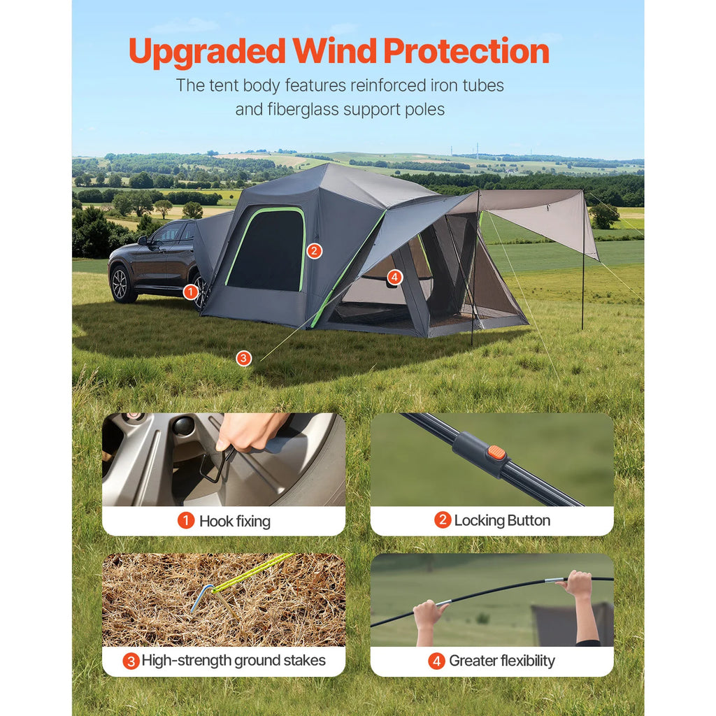 SUV Tent for Camping Waterproof PU2000mm Spacious Double Layer Design SUV Camping Tent with Shade Awning