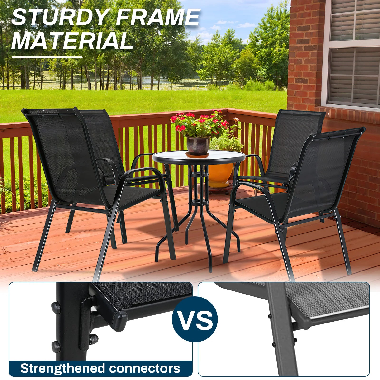 4PCS Garden Chairs Steel-iron Teslin Fabric High Back Balcony Chair Camping Chair Outdoor Seating Group