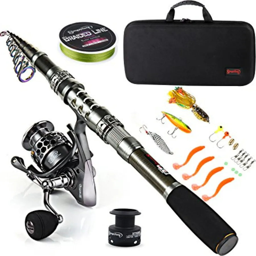 Fishing Rod Reel Combo with Telescopic Fishing Pole Spinning Reel Carrier Bag Saltwater Freshwater