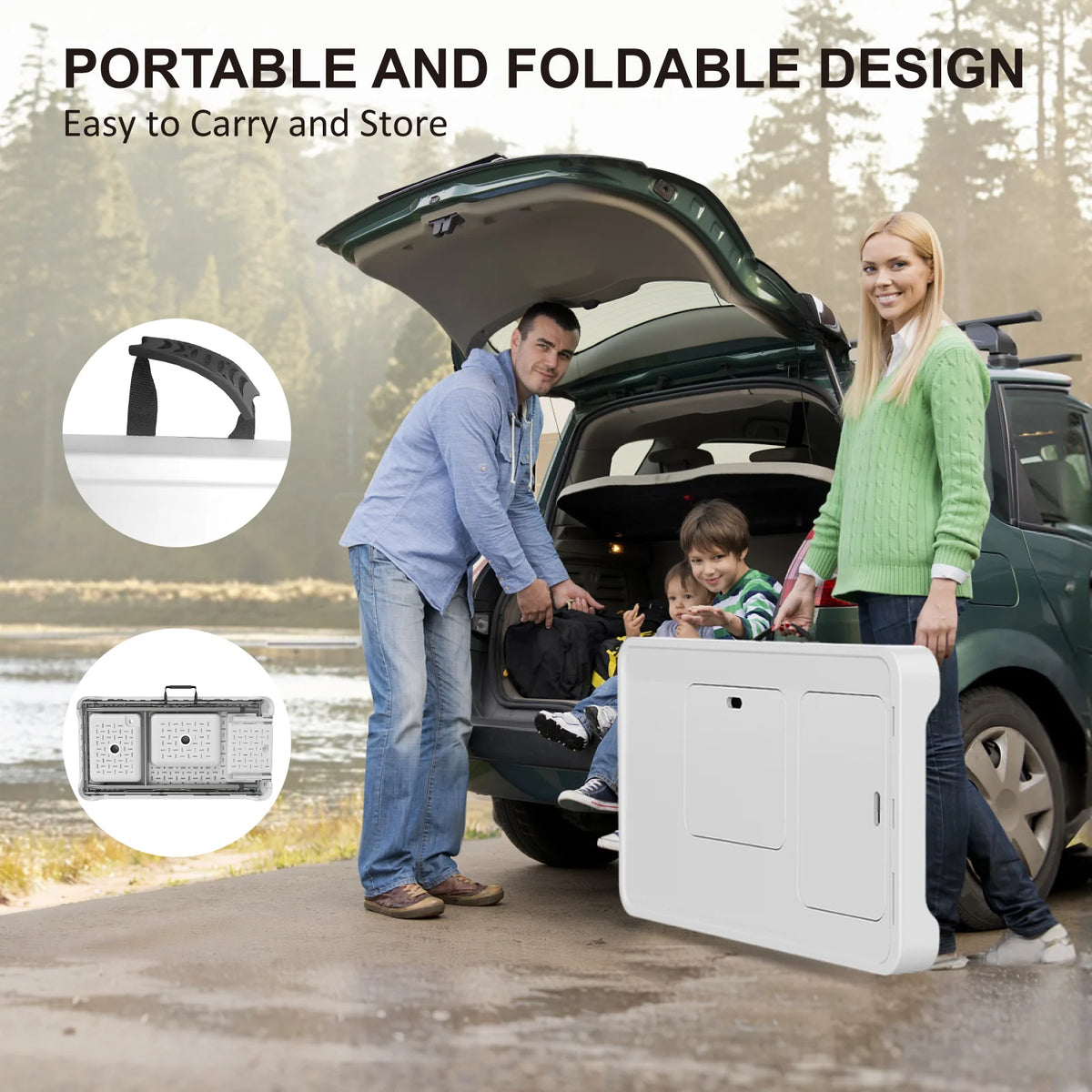 Folding Fish Cleaning Table with Sink, Portable Camping Sink Table, Outdoor Fillet Table for Picnic, Beach & Patio, White