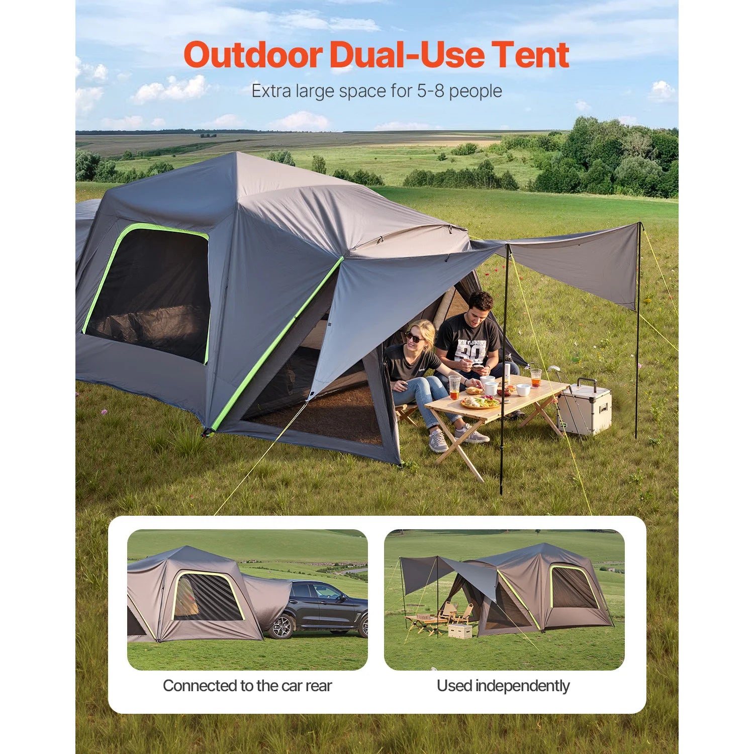 SUV Tent for Camping Waterproof PU2000mm Spacious Double Layer Design SUV Camping Tent with Shade Awning