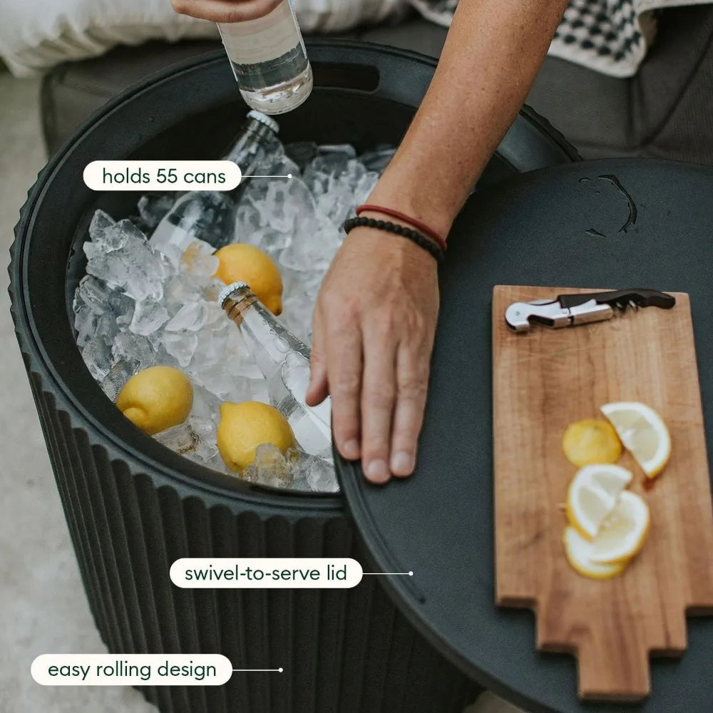 2-in-1 Outdoor Cooler Side Table, Black, 21" Lid, 12-Hour Cooled Drinks, Ideal for Porch, Poolside, Patio