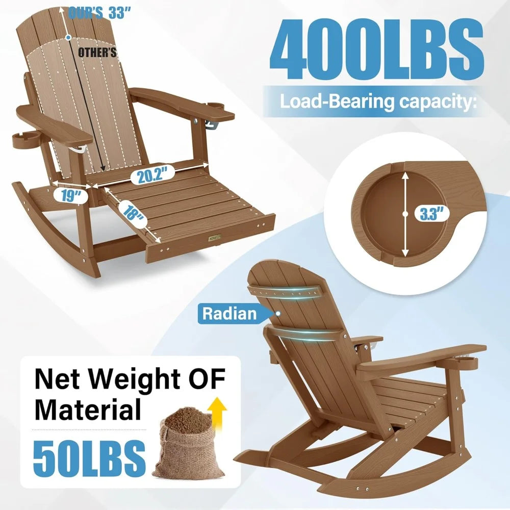 Outdoor Rocking Chairs Set of 2 Adirondack Chair Retractable Ottoman