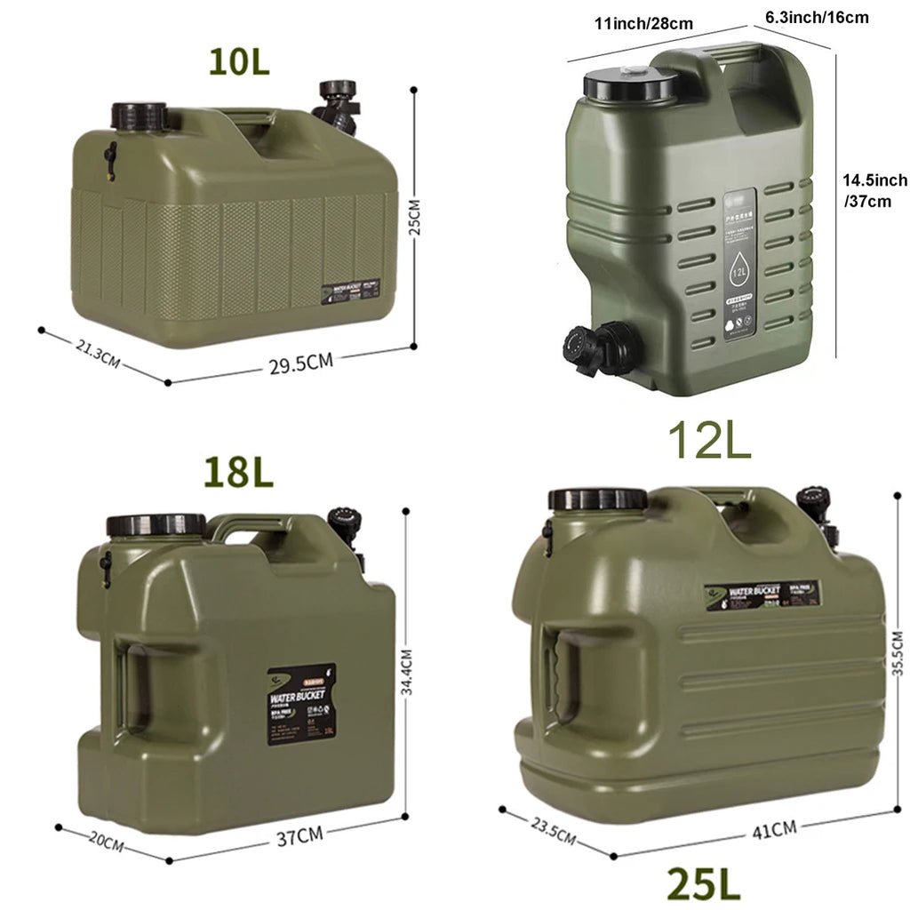10L/12L/18L/25L Large Military Green Water Tank Carrier Container with Spigot for Camping Outdoors