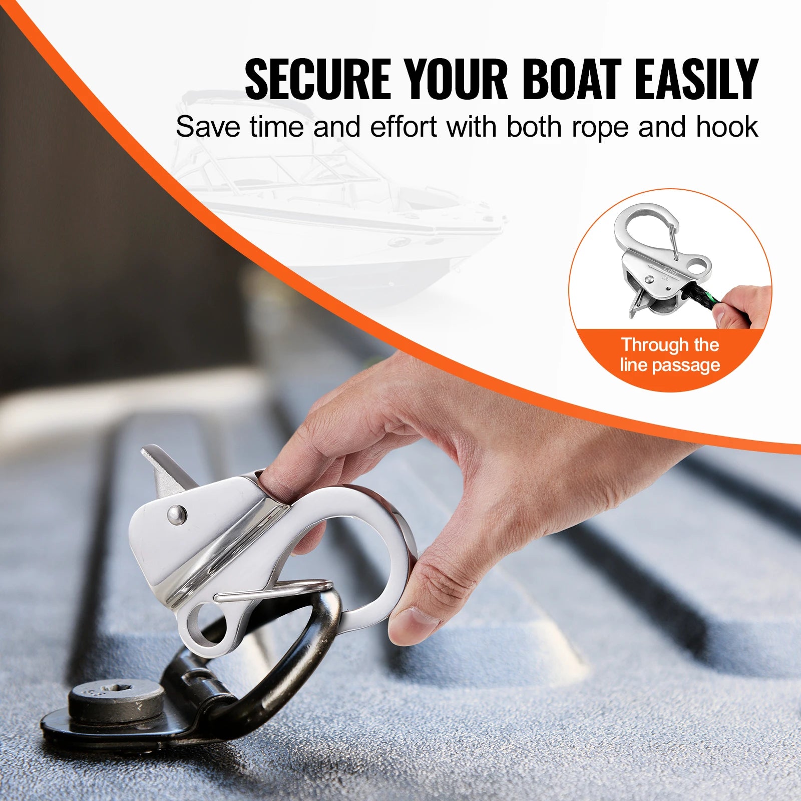 Boat Anchor Hook 304 Stainless Steel Slide Knotless System Clip Easy to Use Holds 3700lb