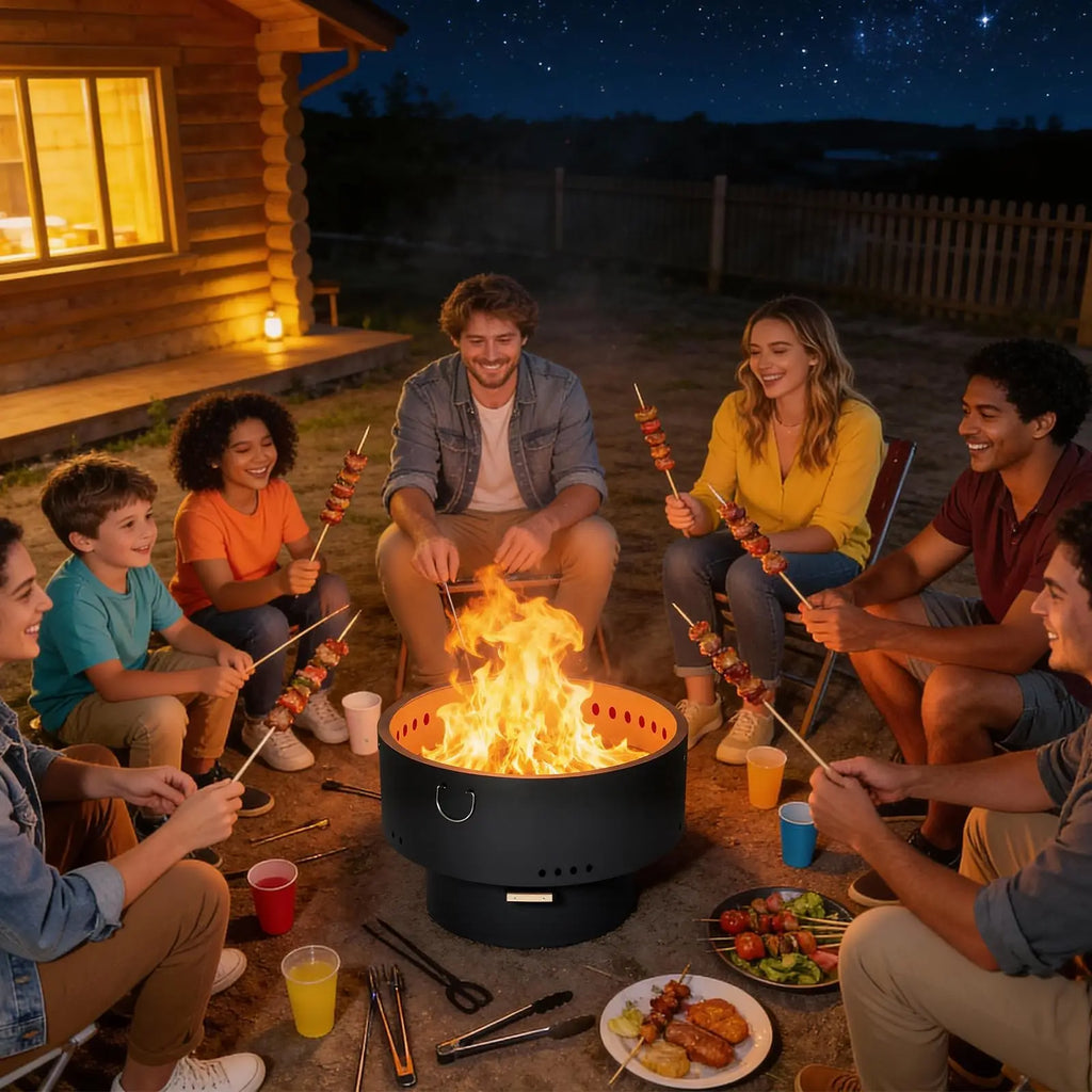 30 Inch Smokeless Fire Pit Table With Bamboo Lid, Removable Ash Pan And Carry Bag, Carbon Steel Outdoor Firepit For Patio Camping
