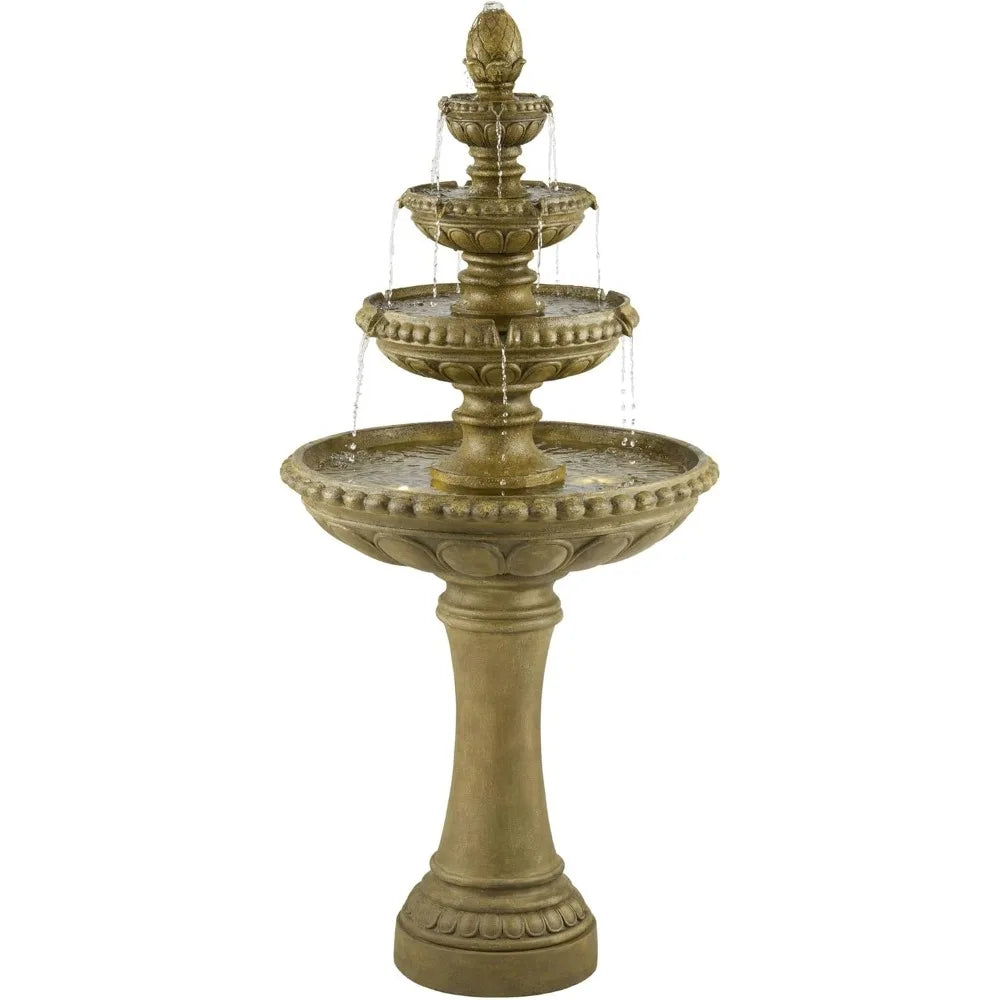 Sag Harbor 66" High Large Italian Outdoor Decor Sand Stone Floor Fountain with Light LED Waterfall 4-Tier Standing Basin Water F