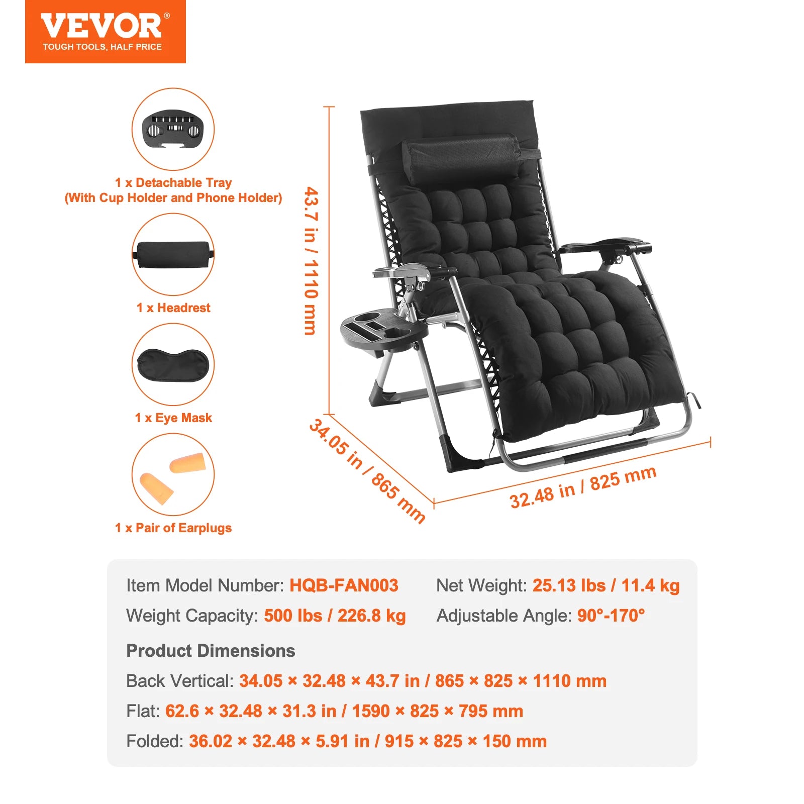Recliner Chair Zero Gravity Adjustable with Cushion Footrest
