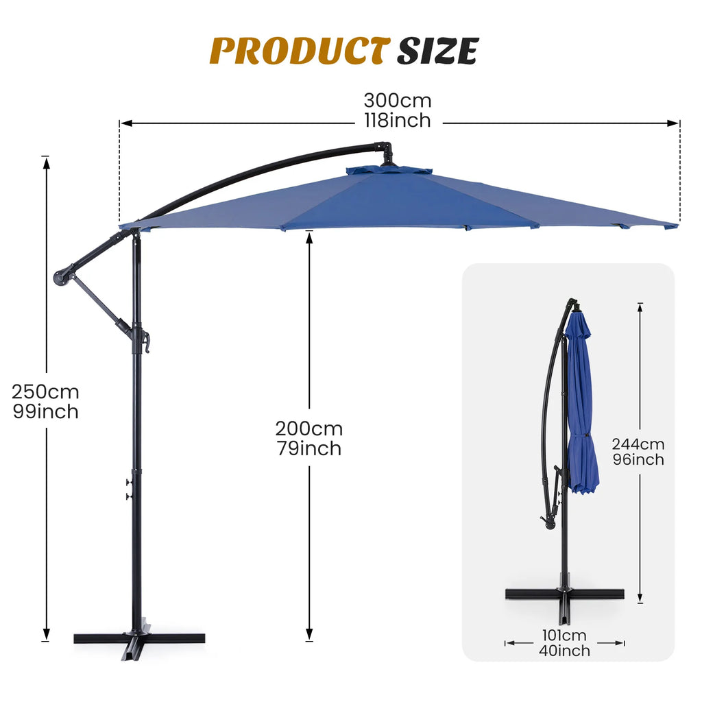 10FT Outdoor Patio Umbrella Hanging Cantilever with Easy Tilt Adjustment