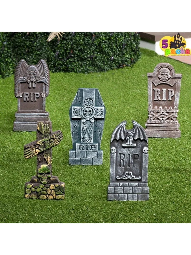 17'' Foam RIP Graveyard Tombstones Halloween Outdoor Decorations for Graves Decorations with 12 Metal Stakes for Cemetery Yard