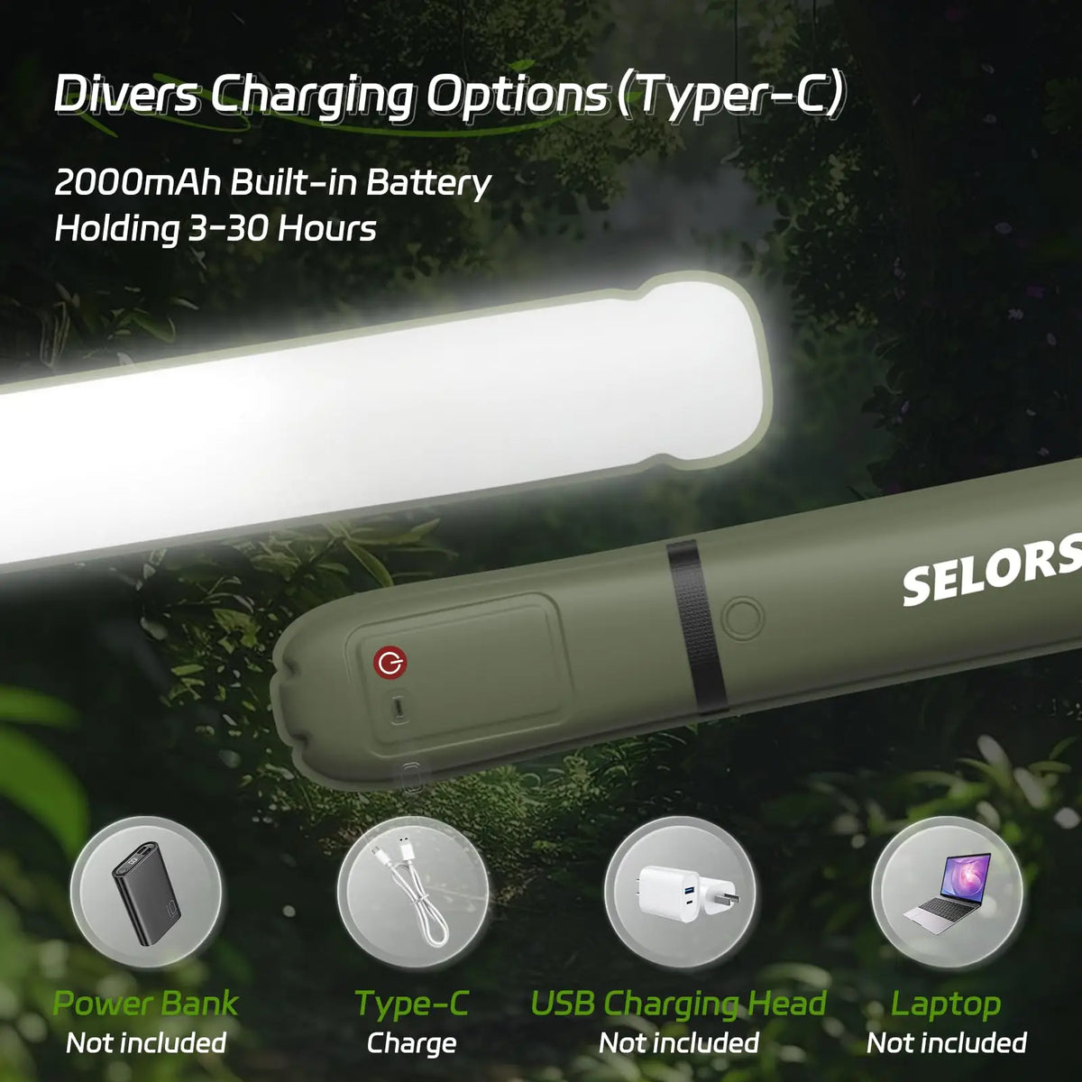 Rechargeable Portable Camping Strong Light Waterproof 2000 mAh Tent Lamp Spotlight Outdoor Lighting