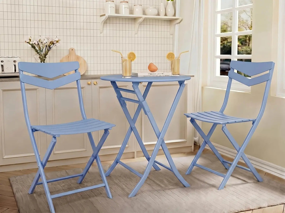 3PCS/SET Garden Balcony Outdoor Table Metal Folding Dining Tables Chairs Coffee Shop Leisure Chairs Stable Load-bearing