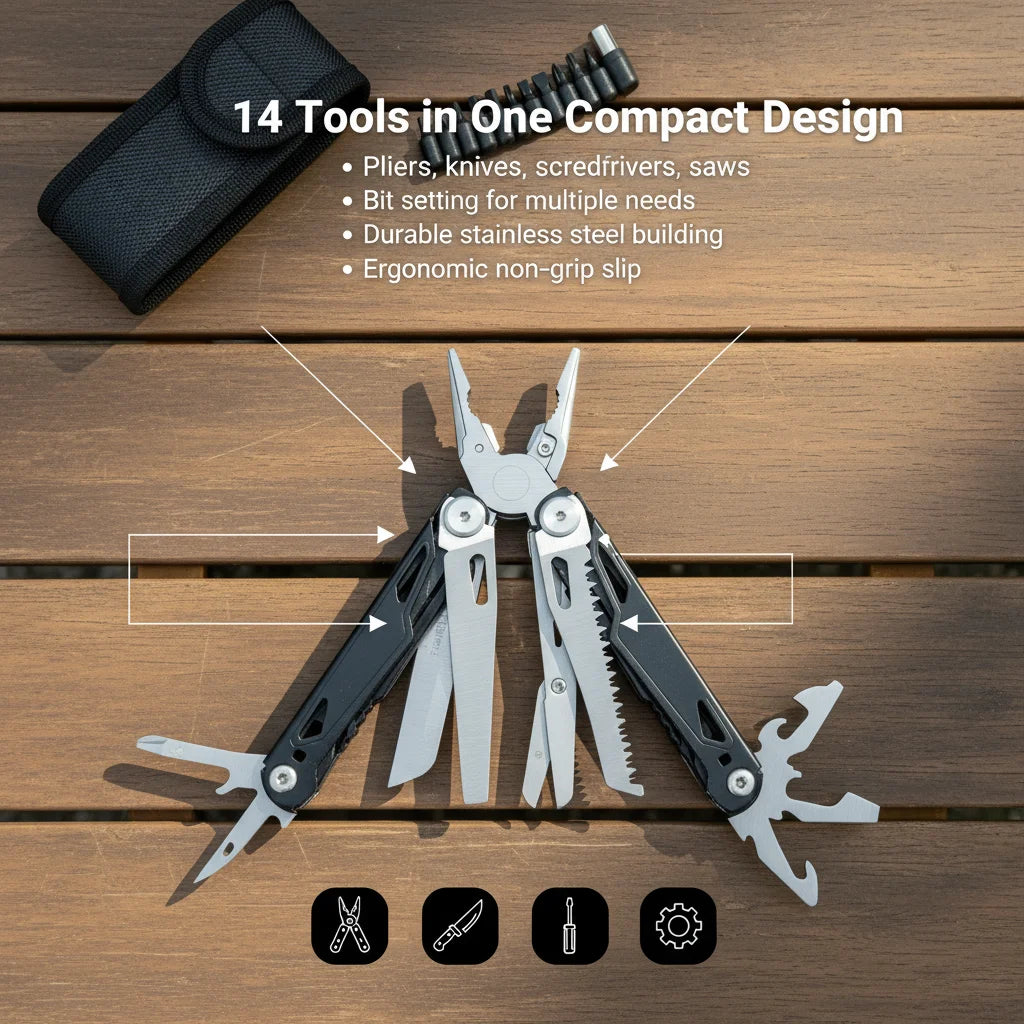 27 in 1 Multitool Pliers - Stainless Steel Survival Tool with Screwdriver/Saw/Spring Scissors for Camping, Fishing, Hiking