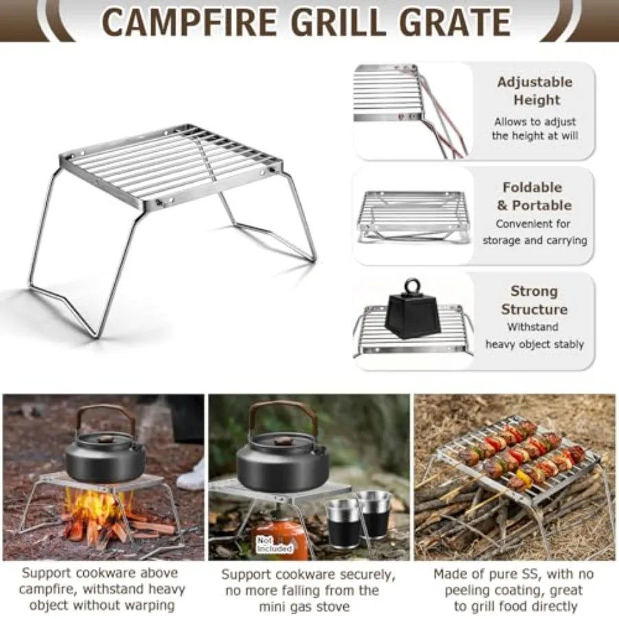 18Pcs Camping Cookware Mess Kit, 7.8" Nonstick Camp Cooking Utensil Set Pot, Pan, Kettle, Grill Grate, Outdoor Gear