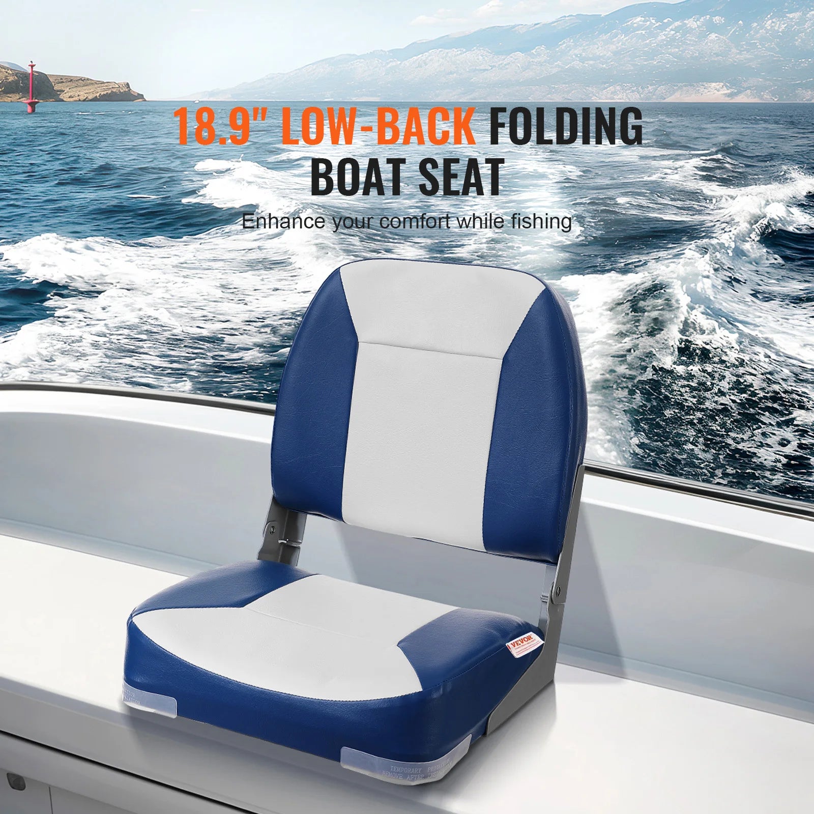 Boat Seat 18.9" Low Back Folding Chair with Thickened Sponge Padding