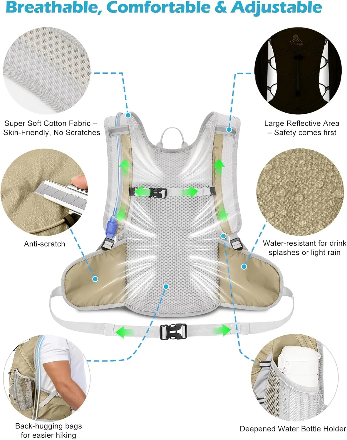 Hydration Backpack with 2L Water Bladder, Lightweight 15L Daypack for Hiking Running Skiing