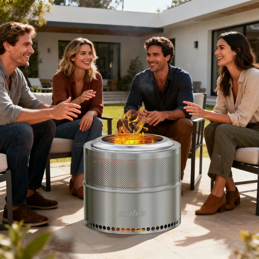 19-inch Smokeless Fire Pit, Used for Outdoor Wood Burning, Portable 304 Stainless Steel Camping Stove