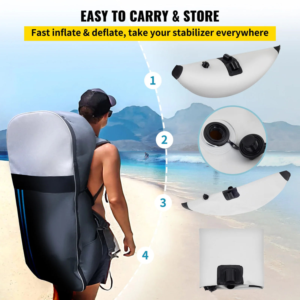 2 PCS Kayak Outrigger Stabilizers PVC Inflatable Outrigger Float with Sidekick Arms Rod Fit for Canoes, Fishing Boats