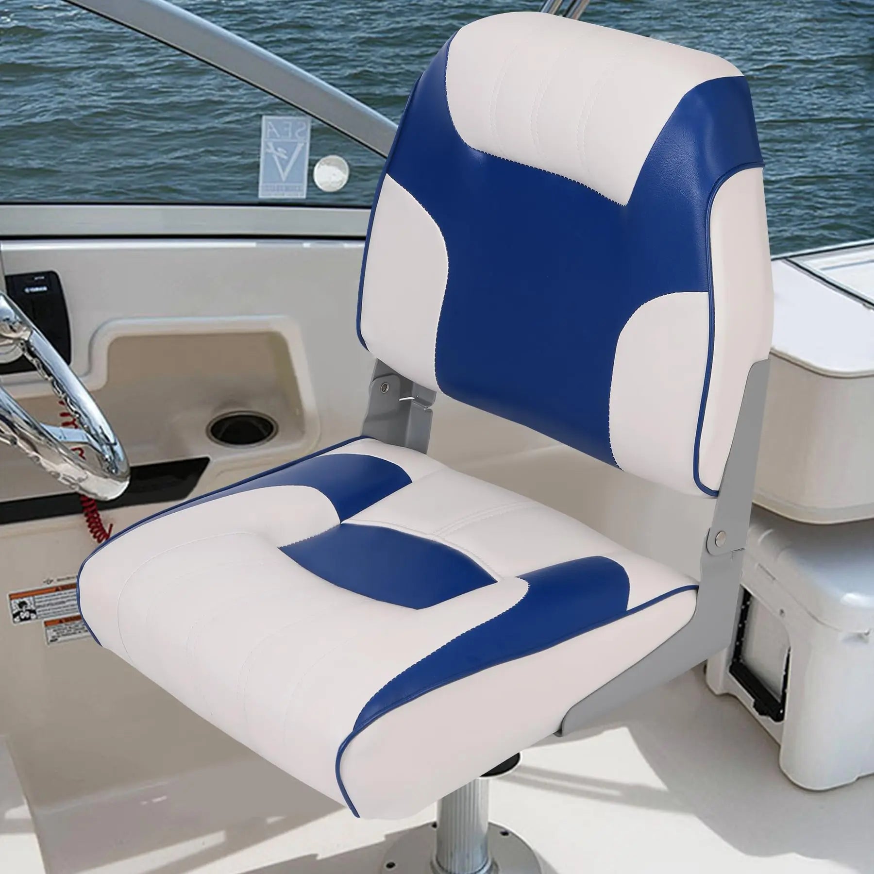 1*Boat Seats, Low Back, Boat Seats Stainless Steel Screws Included,Fold-Down Fishing Boat Chair with Thickened Sponge Padding and Hinge for Fishing Boats, Jon Boats, 2 Packs, Royal Blue