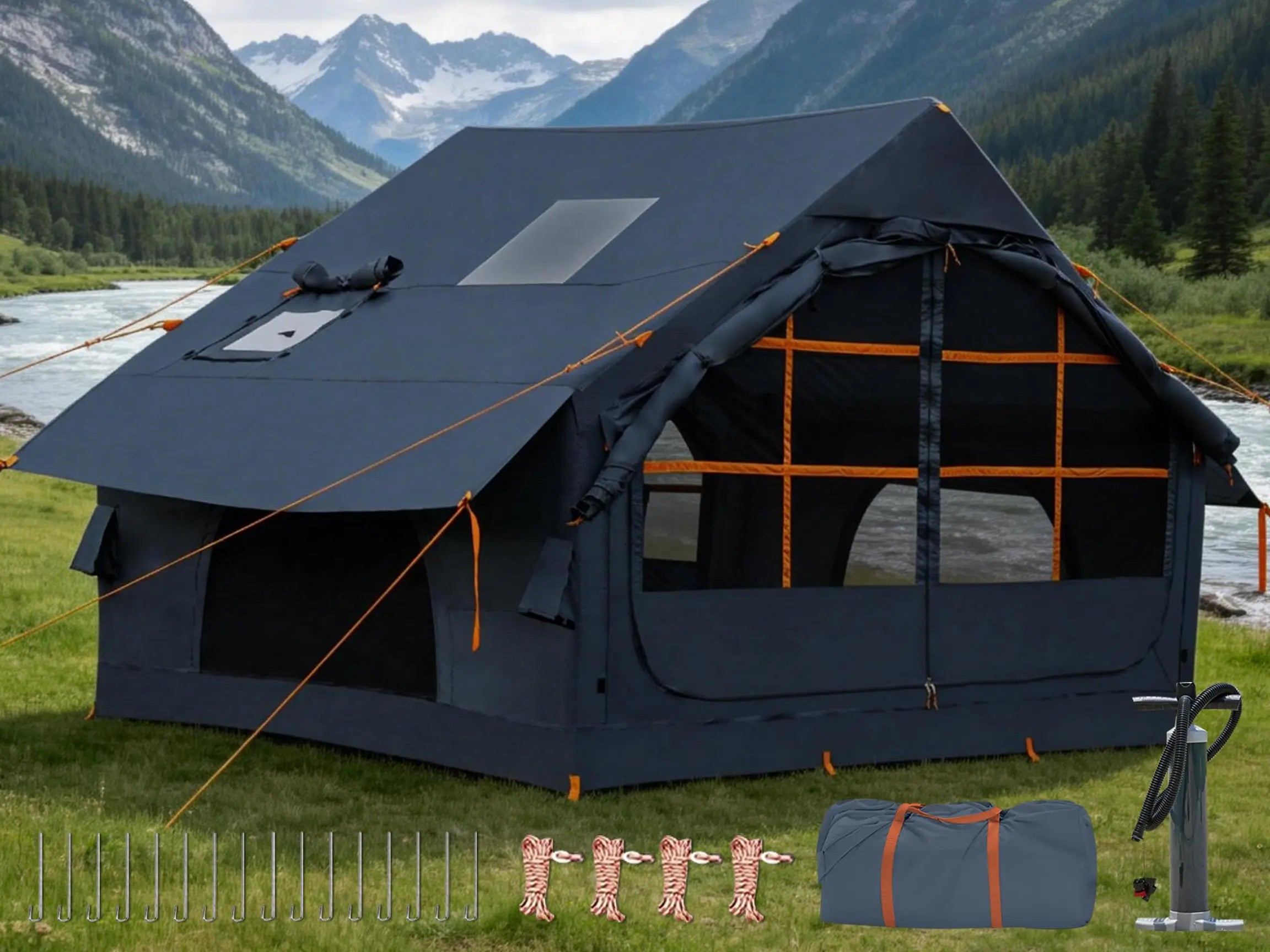 Inflatable Camping Tent With Awning Quick Setup Waterproof Oxford Tent For Adults
