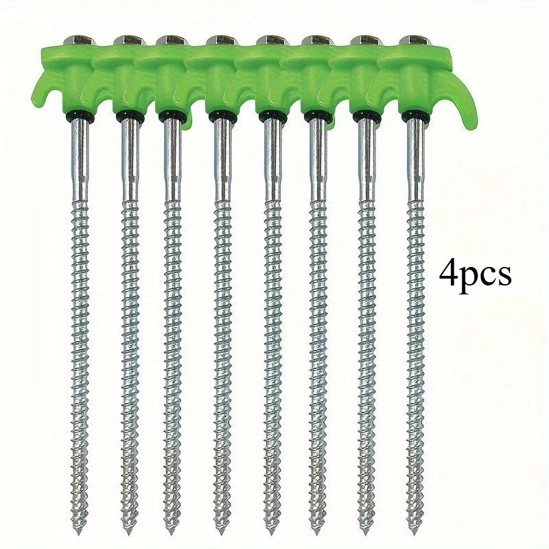 Heavy-Duty 4pcs Iron Hexagonal Threaded Tent Stakes - Red Plastic Handle & Metal Screws - Camping, and Outdoor Gear Accessories