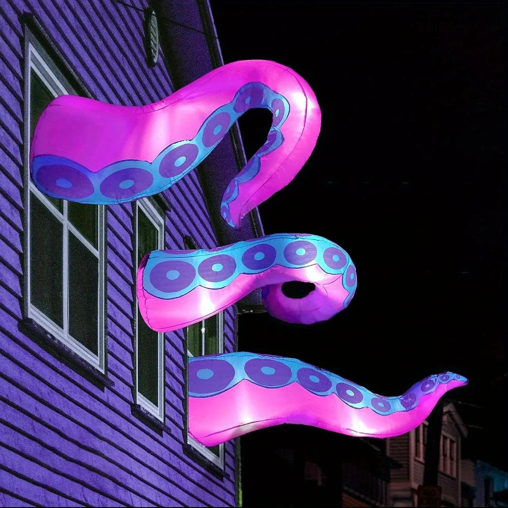 3 Pcs Octopus Tentacle Halloween Inflatables Outdoor Window Decorations Build-in LEDs Halloween Front Door Window Roof Prop