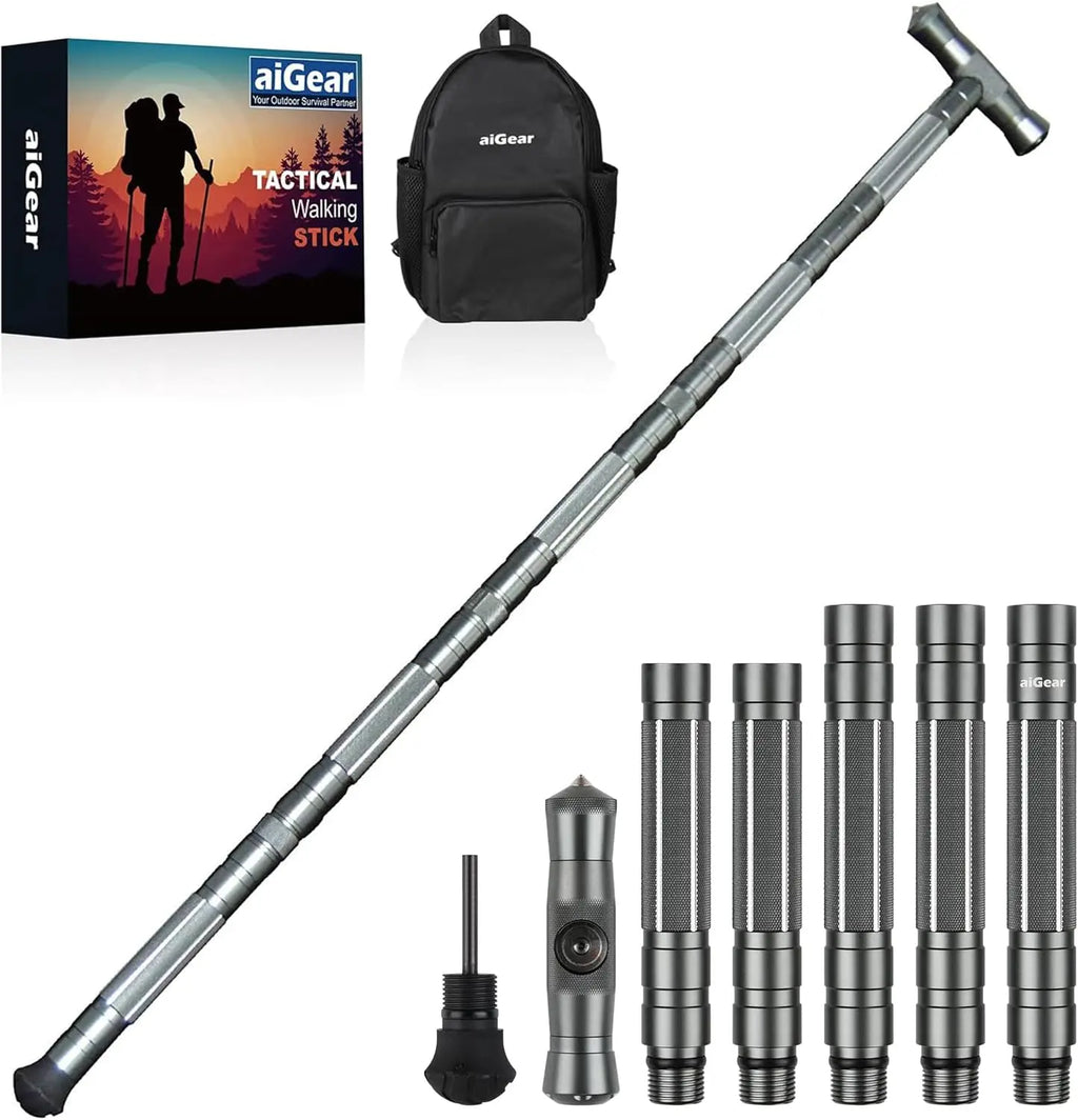 Tactical Stick Hiking Walking Staff - Trekking Poles Adjustable Hiking Stick for Camping Hiking