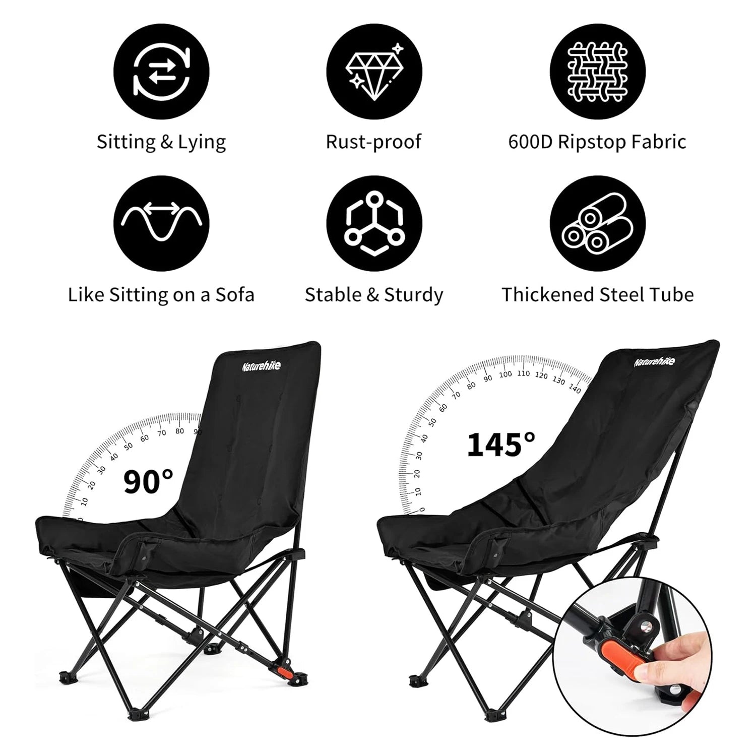 Sea Star Recliner Outdoor Folding High Back Moon Chair 2-Position Adjustable Portable Camping Chair