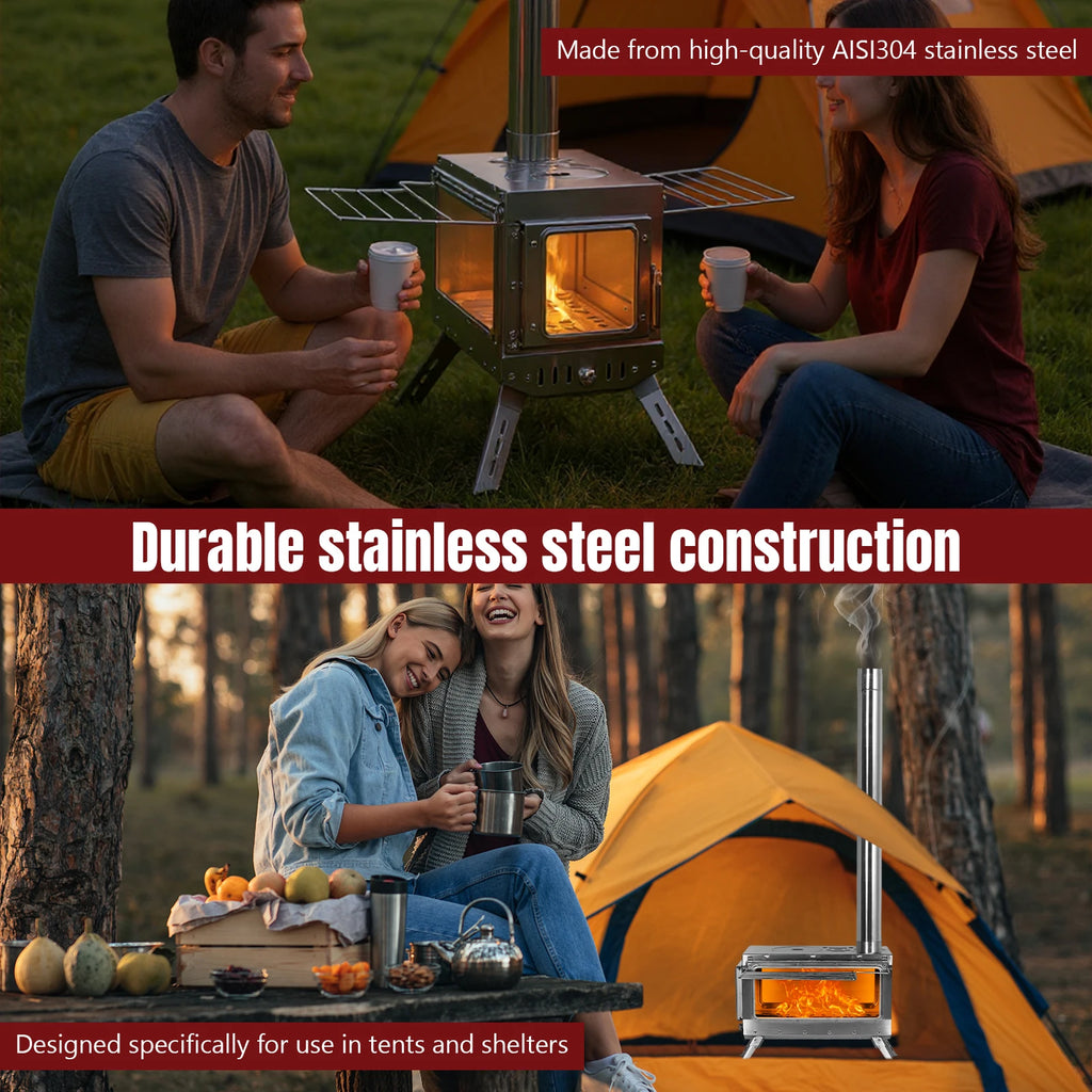 Backyard Heating Stove with Chimney Pipe Weatherproof Patio Heater Rust Proof for Tents Shelters Camping