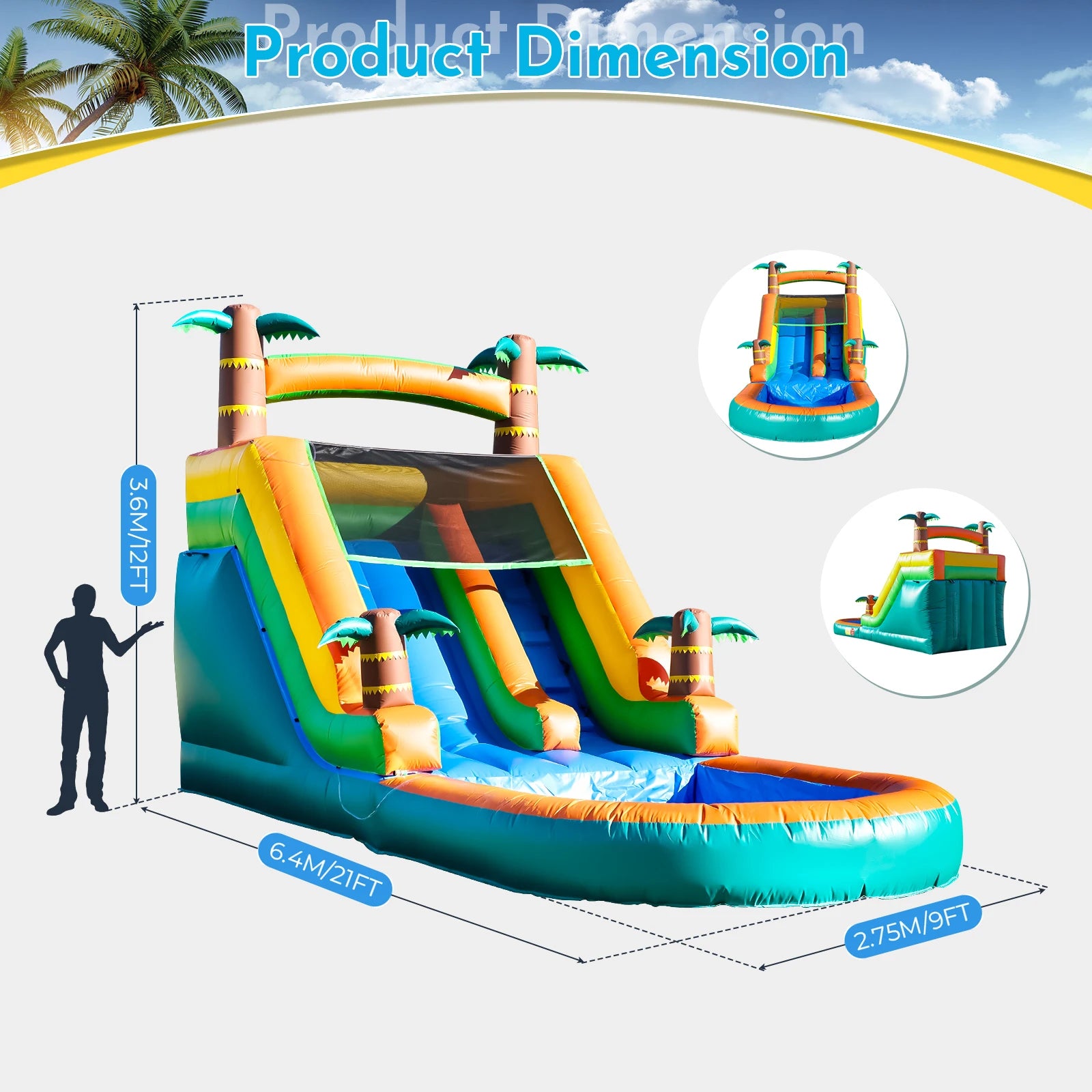 21ft Giant Commercial PVC Inflatable Water Slide Bounce House Pool With Blower Children's playground