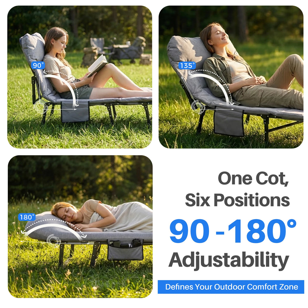 Adjustable Folding Camping Bed with Mattress  Lightweight Camping Cot with Carry Bag 6 Angles