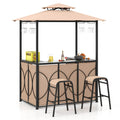 3 PCS Patio Bar Set with Tempered Glass Bar Table Metal Storage Shelves