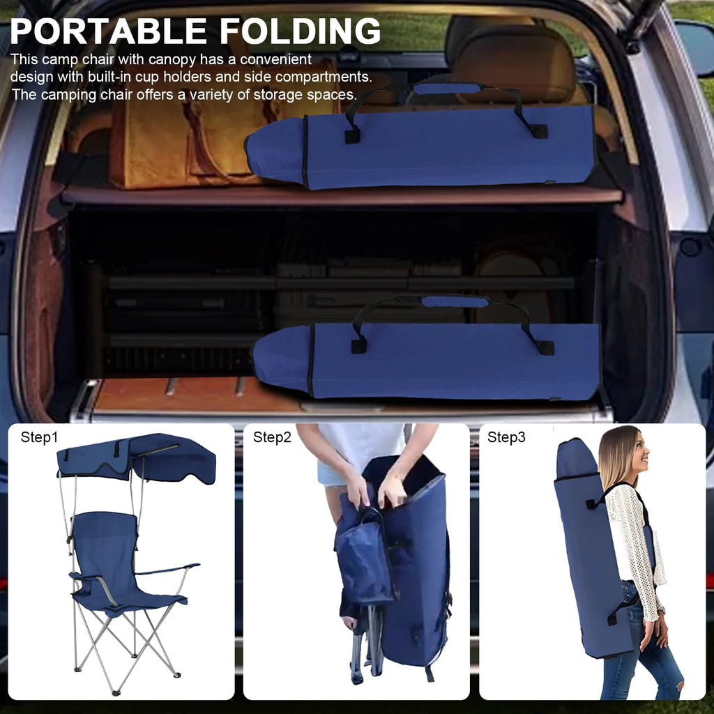 Large Camping Lawn Chair with Cover & Cup Holder Folding Fishing Chair