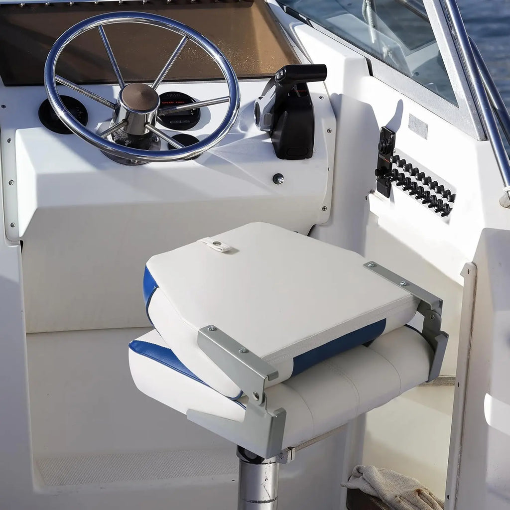 1*Boat Seats, Low Back, Boat Seats Stainless Steel Screws Included,Fold-Down Fishing Boat Chair with Thickened Sponge Padding and Hinge for Fishing Boats, Jon Boats, 2 Packs, Royal Blue
