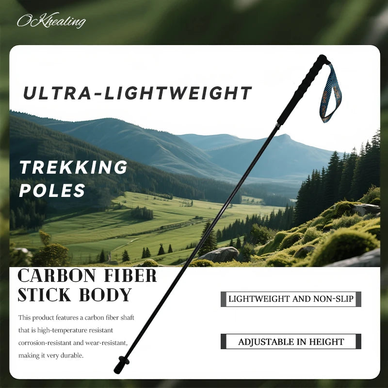 Carbon City Walking Running Sticks Lightweight T800 Carbon Fiber Collapsible Telescopic Hiking Trekking