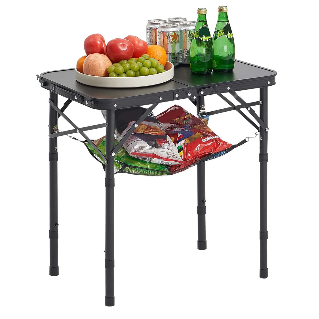 Folding Camping Table Adjustable Height Portable Side Tables Aluminum MDF Beach Table with Mesh Layer