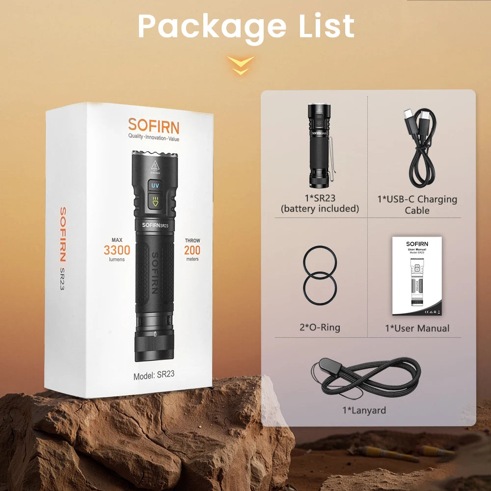 3300LM 6500K Flashlight USB C Rechargeable  with Magnetic