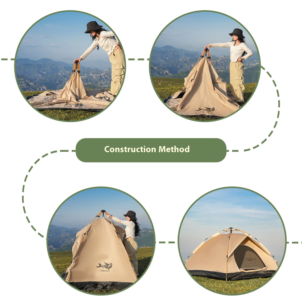 2-4 Person Automatic Pop Up Camping Tent, Quick Setup Portable Windproof Tent, Lightweight Backpacking Shelter for Outdoor