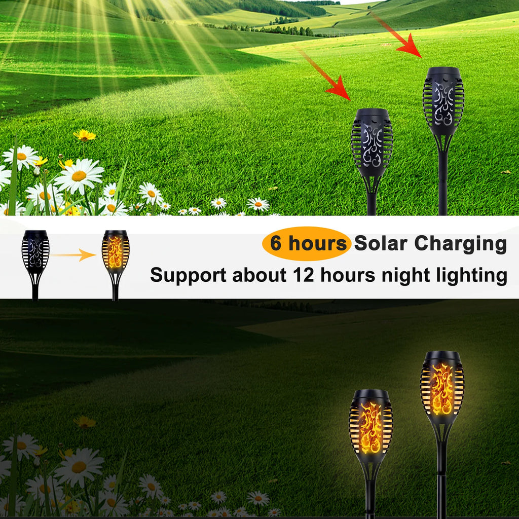 Solar Flame Torch Light LED Flickering For Lawn Path 4/6/8/12Pcs