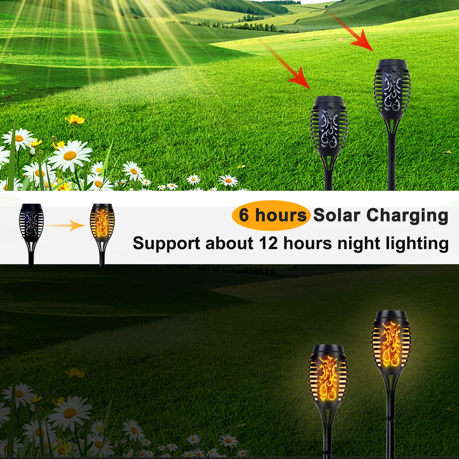 Solar Flame Torch Light LED Flickering For Lawn Path 4/6/8/12Pcs