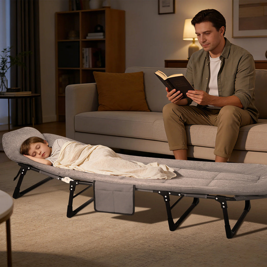 Portable Folding Bed with Cushion and Pillow, Camping Cot for Adults Supports 500 Lbs