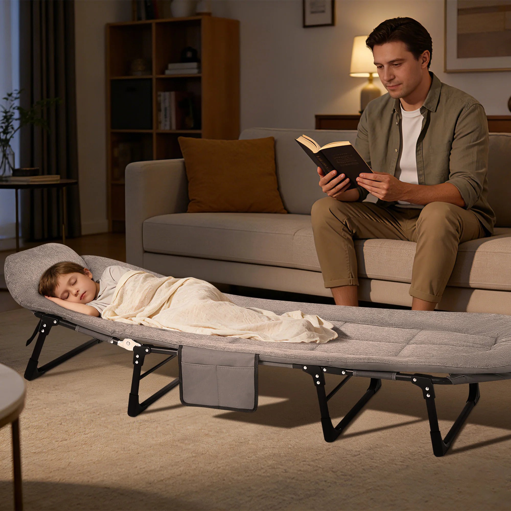 Portable Folding Bed with Cushion and Pillow, Camping Cot for Adults Supports 500 Lbs